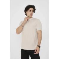 Unisex Bisiklet Yaka Slim Fit T-Shirt- Bej