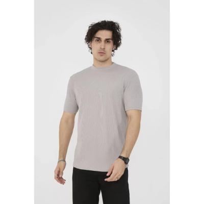Unisex Bisiklet Yaka Slim Fit T-Shirt- Taş