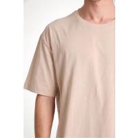 Unisex Düz Biskilet Yaka Oversize T-shirt - Bej