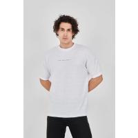 Unisex Jakar Kumaş Rahat Kol T-Shirt - Beyaz