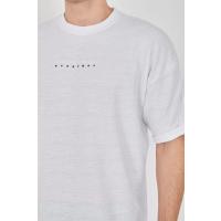 Unisex Jakar Kumaş Rahat Kol T-Shirt - Beyaz