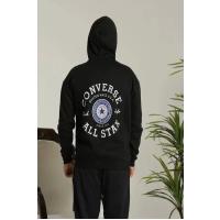 Unisex Kapüşonlu Üç İplik Oversize  Baskılı Sweatshirt - Siyah