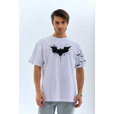 Unisex Ön Ve Kol Baskılı Oversize T-shirt - Beyaz