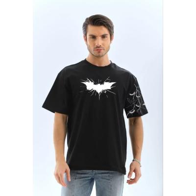 Unisex Ön Ve Kol Baskılı Oversize T-shirt - Siyah