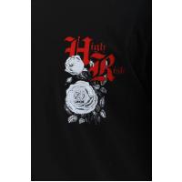 Unisex Oversize Baskılı Bisiklet Yaka T-Shirt - Siyah
