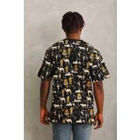 Unisex Oversize Baskılı Bisiklet Yaka T-Shirt - Siyah
