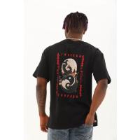 Unisex Oversize Baskılı Bisiklet Yaka T-Shirt - Siyah