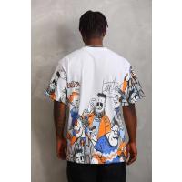 Unisex Oversize Baskılı Bisiklet Yaka T-Shirt - Beyaz