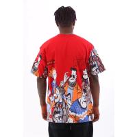 Unisex Oversize Baskılı Bisiklet Yaka T-Shirt - Kırmızı