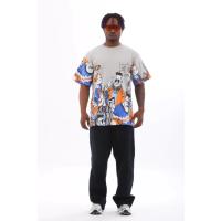 Unisex Oversize Baskılı Bisiklet Yaka T-Shirt - Gri