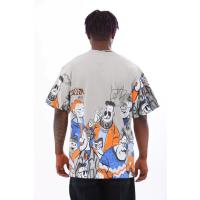 Unisex Oversize Baskılı Bisiklet Yaka T-Shirt - Gri