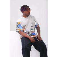 Unisex Oversize Baskılı Bisiklet Yaka T-Shirt - Gri