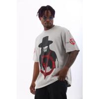 Unisex Oversize Baskılı Bisiklet Yaka T-Shirt - Gri