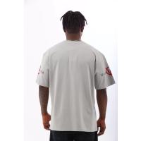 Unisex Oversize Baskılı Bisiklet Yaka T-Shirt - Gri