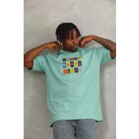 Unisex Oversize Baskılı Bisiklet Yaka T-Shirt - Mint Yeşili