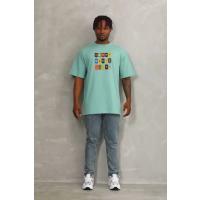 Unisex Oversize Baskılı Bisiklet Yaka T-Shirt - Mint Yeşili