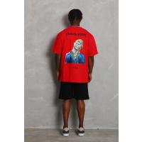 Unisex Oversize Baskılı Bisiklet Yaka T-Shirt - Kırmızı
