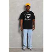Unisex Oversize Baskılı Bisiklet Yaka T-Shirt - Siyah