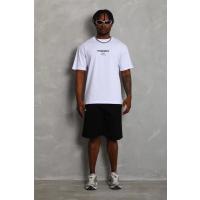 Unisex Oversize Baskılı Bisiklet Yaka T-Shirt - Beyaz