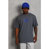 Unisex Oversize Baskılı Bisiklet Yaka T-Shirt - Füme