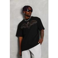 Unisex Oversize Taşlı Bisiklet Yaka T-Shirt - Siyah