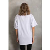 Unisex Taş Desenli Oversize T-Shirt - Beyaz