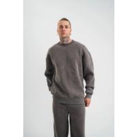 Unisex Uzun Kol Bisiklet Yaka Yıkamalı SweatShirt - Füme
