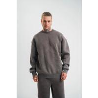Unisex Uzun Kol Bisiklet Yaka Yıkamalı SweatShirt - Füme