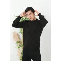 Unisex Uzun Kol Biskilet Yaka Dokuma Triko - Siyah
