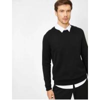 Unisex Uzun Kol Biskilet Yaka Dokuma Triko - Siyah