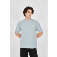 Unisex Waffle Kumaş Rahat Kol T-Shirt - Buz Mavisi