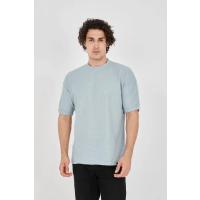 Unisex Waffle Kumaş Rahat Kol T-Shirt - Buz Mavisi