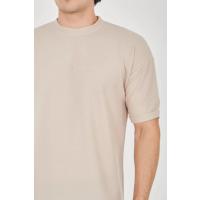 Unisex Waffle Kumaş Rahat Kol T-Shirt - Bej