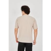 Unisex Waffle Kumaş Rahat Kol T-Shirt - Bej