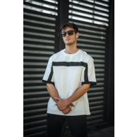 Unisex Yandan Fermuarlı Parçalı T-Shirt - Beyaz