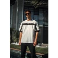 Unisex Yandan Fermuarlı Parçalı T-Shirt - Beyaz