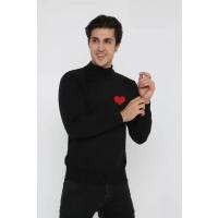 Unisex Yarım Boğazlı Baskılı Dokuma Triko - Siyah