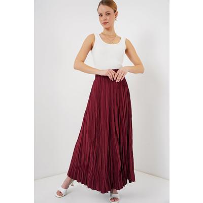 Uzun Kırışık Etek 8042 - Bordo