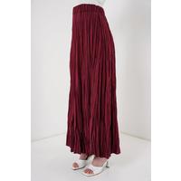 Uzun Kırışık Etek 8042 - Bordo