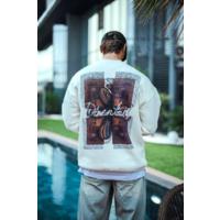 Uzun Kol Bisiklet Yaka Ön Ve Arka Baskılı SweatShirt - Beyaz