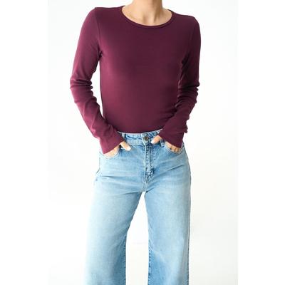 Uzun Kol Örme Body - Bordo