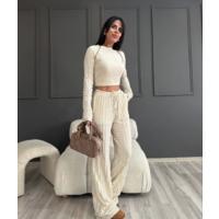 Uzun Kollu Badi Ve Pantolon İkili Takım - Bej