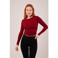Yaka Detay Uzun Kollu Basic Bordo Bluz