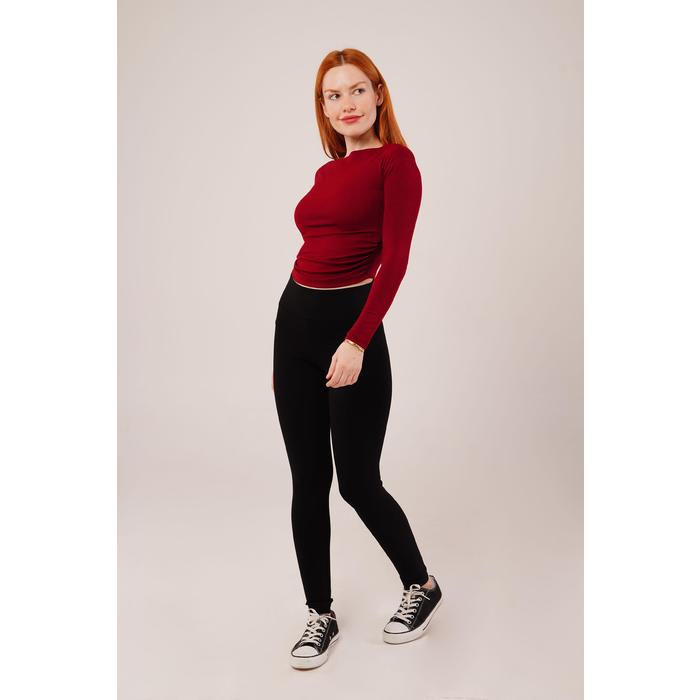 Yaka Detay Uzun Kollu Basic Bordo Bluz