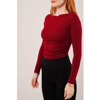 Yaka Detay Uzun Kollu Basic Bordo Bluz