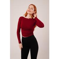 Yaka Detay Uzun Kollu Basic Bordo Bluz
