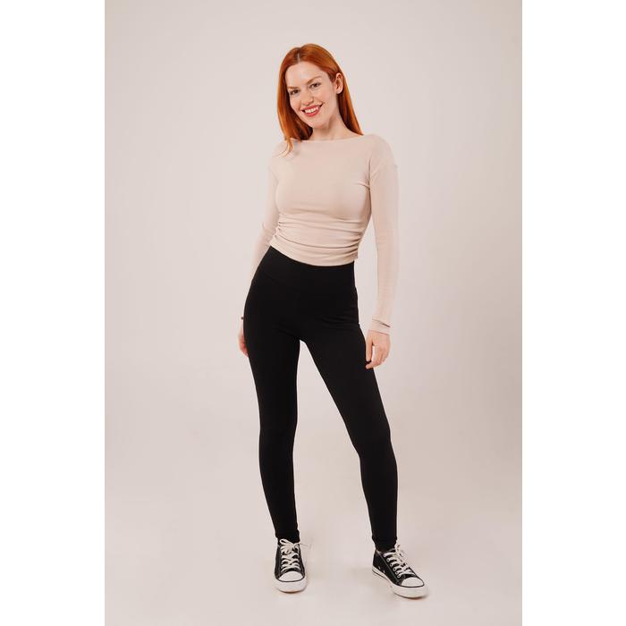 Yaka Detay Uzun Kollu Basic Krem Bluz
