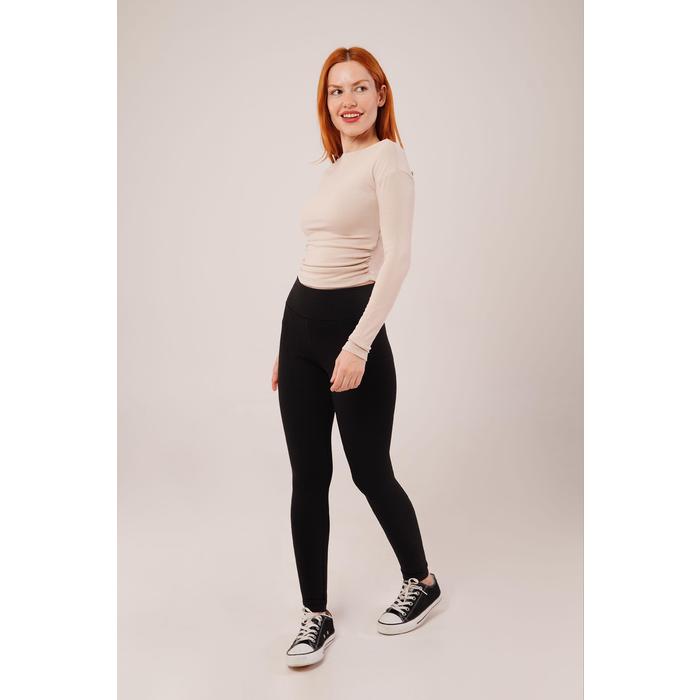 Yaka Detay Uzun Kollu Basic Krem Bluz