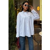 Yaka Ve Cebi Taşlı Çizgili Over Gömlek 3406