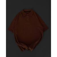 Yakalı Patlı Kısa Kol T-shirt - Kahverengi